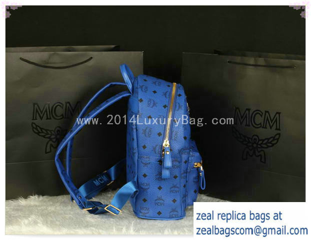 High Quality Replica MCM Stark Backpack Large in Calf Leather 8004 Blue - Click Image to Close